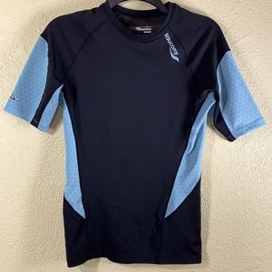Saucony Cycling Top Blue Black L Tee Activewear Pullover Short Sleeve